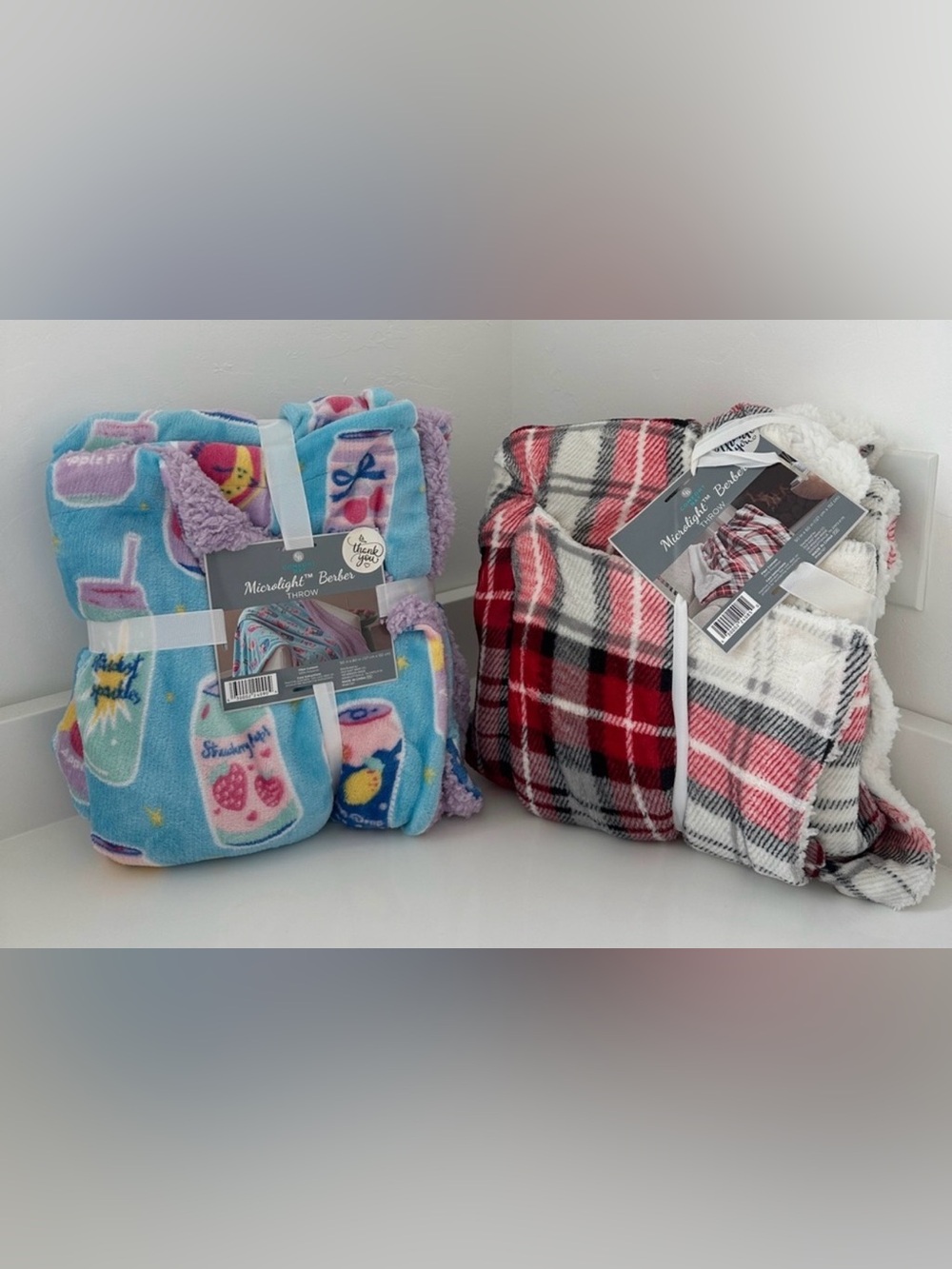 🌸NEW 2 Pieces Cozy Plush Throw Blanket - Blue & Red Plaid Duo 50in.x 60in.